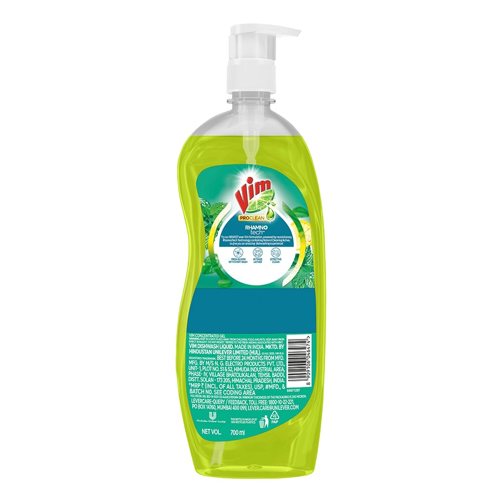Vim ProClean Dishwash Liquid with Mint powered by RhamnoTech™, Fresh Bloom with Every Wash, Removes Tough Grease and Odours, - Image 2