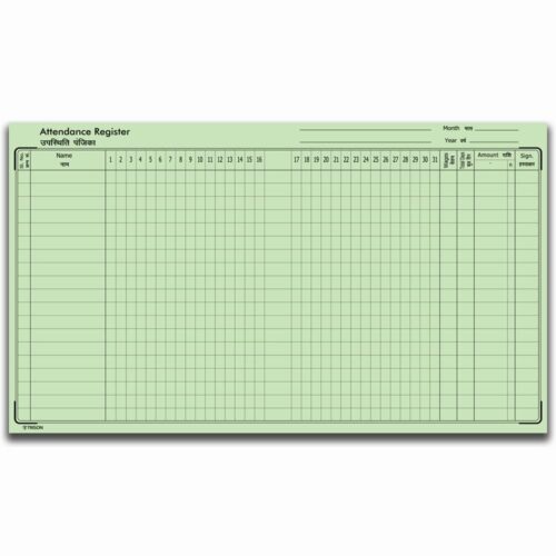 TRISON Attendance Copy Size 112 Pages (56 Sheets) | Small Size (16x20 cm) | Quire 1 | Hardbound | 31 Days Format | Pack of 1