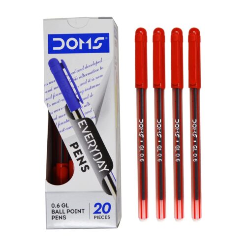 DOMS DF 0.6 GL Ball Point Pens (Red, Pack of 20)
