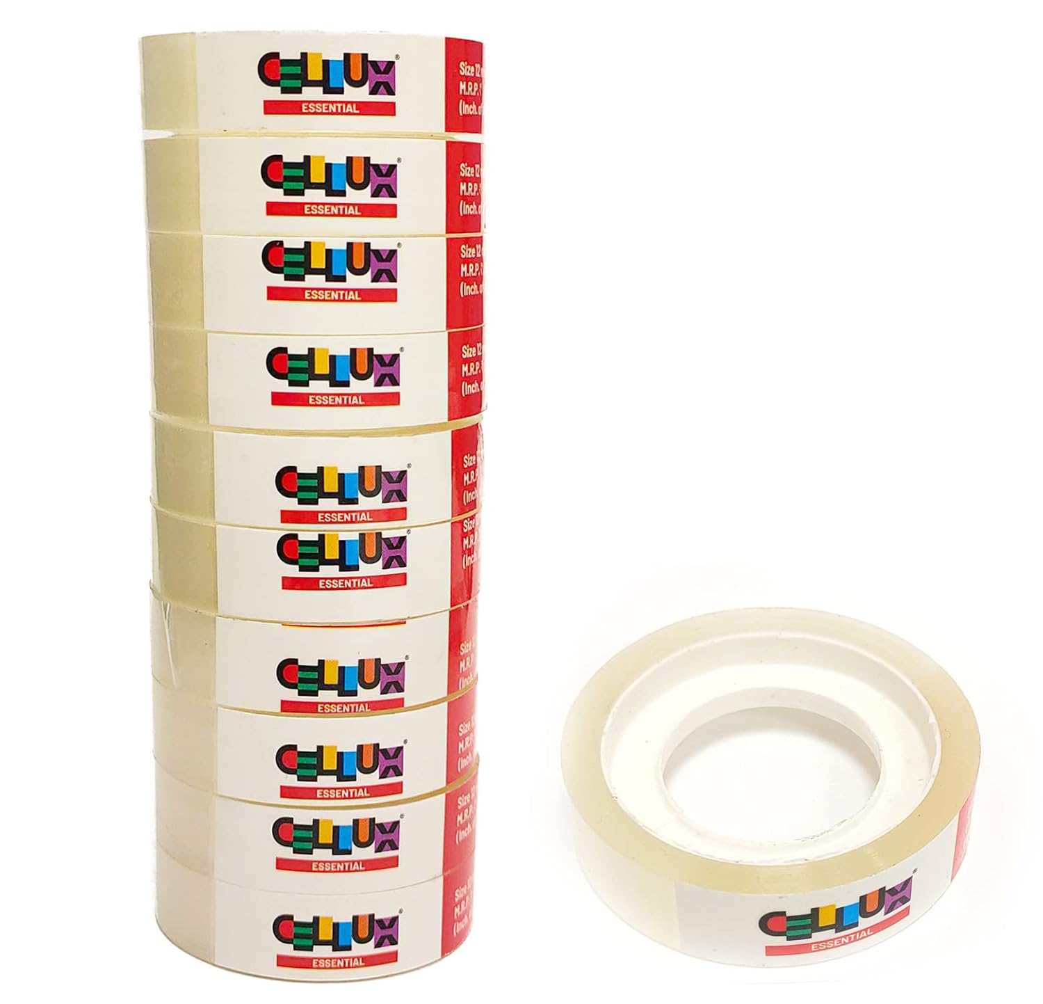 CELLUX 12 Rolls Essential Transparent Tape Refills ,0.5" Inch X 9 Meter Per Roll
