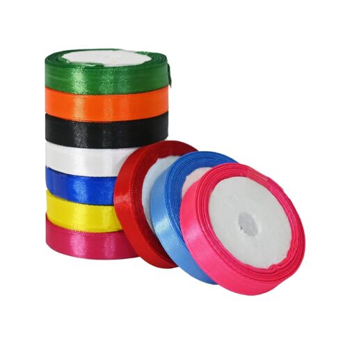 Satin Ribbon for Decoration, Gift Wrapping, School Projects, Opening Ceremonies & Multi-Purpose Use (Half Inch – 10Mtr x 10 PCs, Multicolor)
