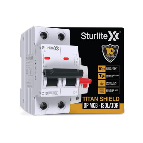 Sturlite Titan Shield 10A Double Pole MCB| Overload & Surge Protection| 10-Year Warranty| Durable Polycarbonate Housing| C-Curve Tripping| 10A Breaking Capacity