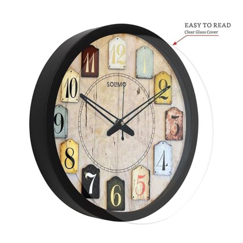 Plastic & Glass Wall Clock - Designer (Silent Movement, Black Frame)