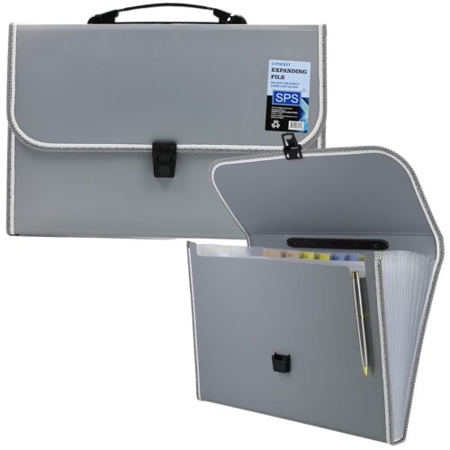 SPS 13 Pocket Expanding File Folder with Buckle Closure,Label Index and Handle for A4/Foolscap/Legal Documents (Grey)