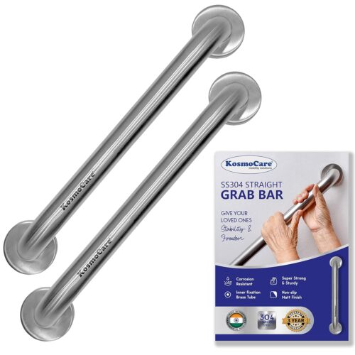 KosmoCare 304 Grade Stainless Steel Grab Bar, Wall Mounted Safety Straight Grab Bar for Bathroom | Grab Bars for Toilet Senior Citizens | Toilet Grab bar for Elderly (25 mm Diameter X 16-inch Length)