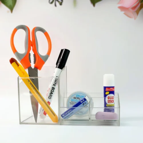 Khyati Elite Acrylic Desk Organizer – Multi-Compartment Transparent Stationery Holder