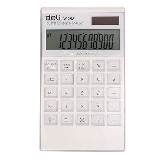 Deli W39258 12 Digit Big Size Financial Calculator with 120 Steps Check and Auto Correct Option | White - Image 3